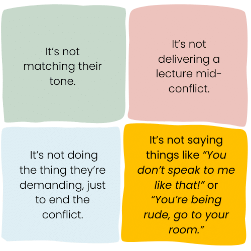 Visual list of calm responses parents can choose instead of escalating power struggles with kids